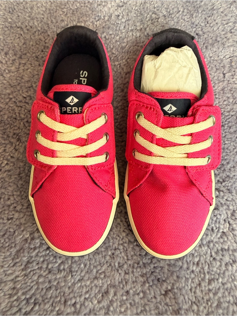 Sperry Kids Red Canvas Sneakers with Cream Laces